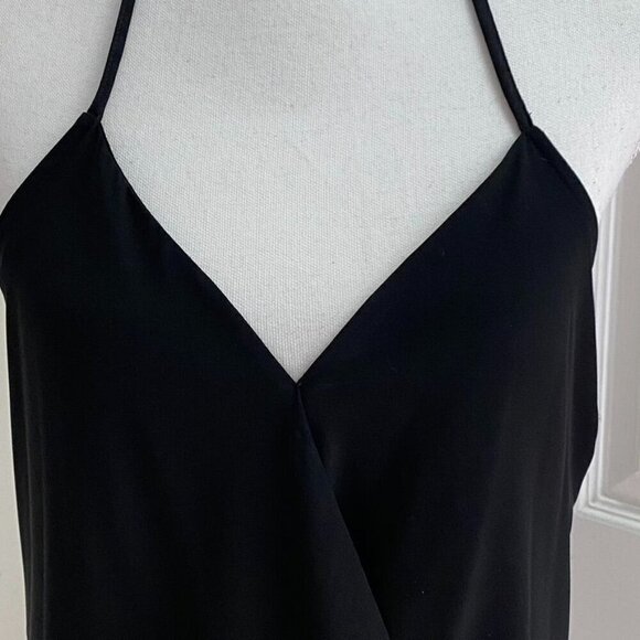 Madison & Berkeley Drape Crossover V-Neck Halter Cami Top Size Large Black - Picture 2 of 9